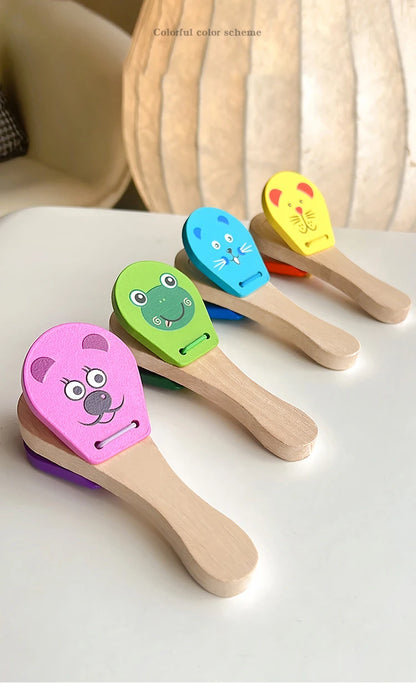 Wooden Half Round Hand Ringing Bell Children Musical Orff Instruments Clapper Handle Educational Fun Toys Infant Teaching Aids