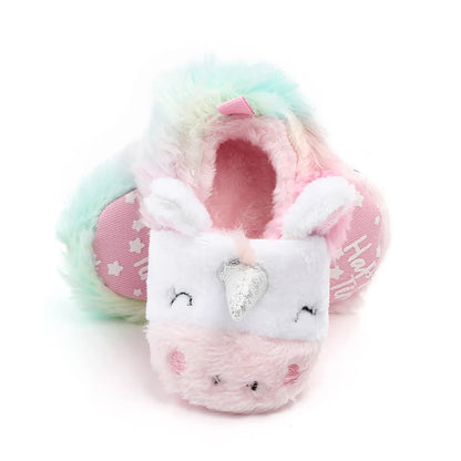 Cute Baby Girl Boy Indoor Warm Cotton Shoes Unicorn Home Slippers Spring Autumn Plush Soft Sole Non-slip Infant Prewalker Shoes