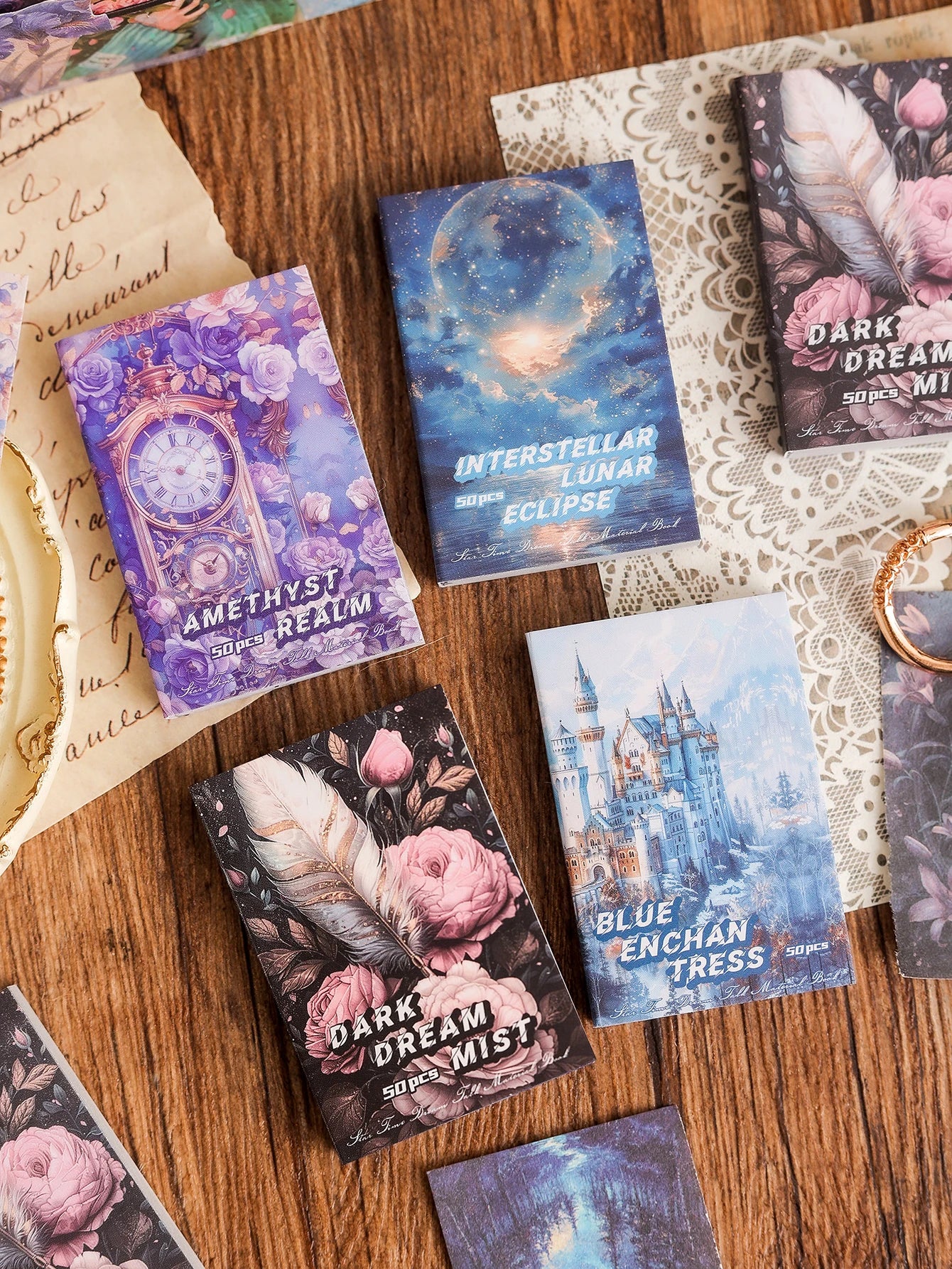 50 Sheets Per Book of Exquisite Illustration Materials Book, Various Themes Patterns, DIY Scrapbook Planner Decoration Supplies