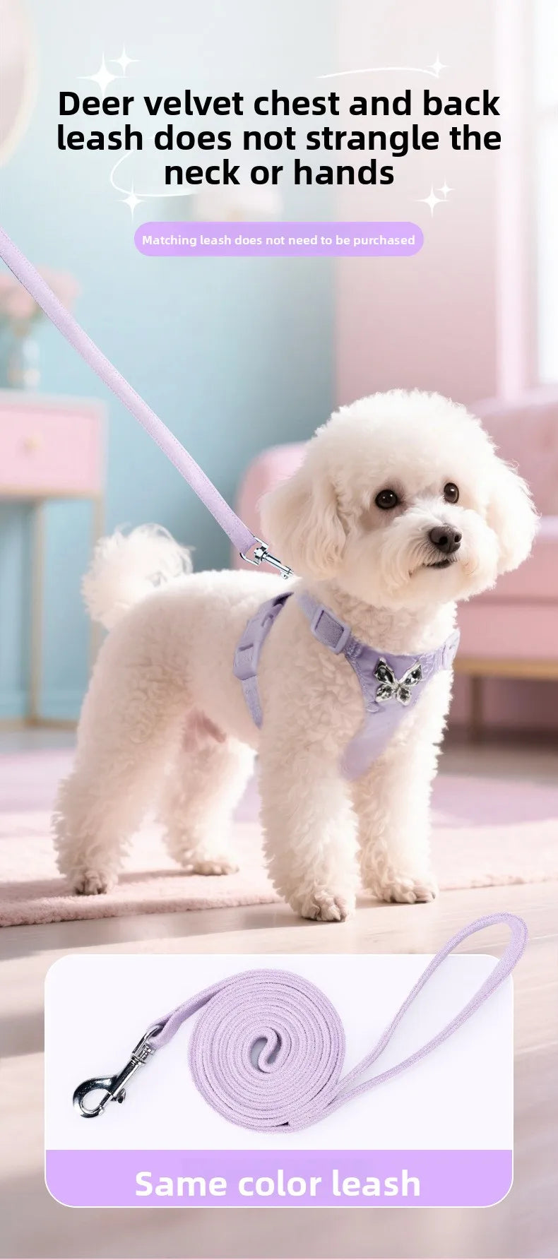 Butterfly Decor & Matching Leash Dog Harness for Small Dogs - Escape Proof Lightweight Vest