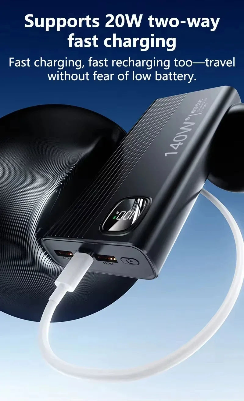Lenovo 500000mAh Power Bank 140W Super Fast Charging Powerbank Portable External Battery Charger For Xiaomi iPhone 2027New