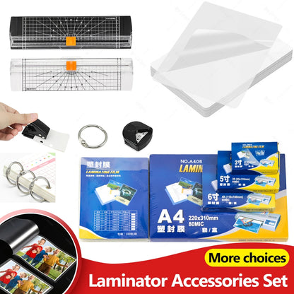 A4 Laminator Accessories 50pcs Laminating Film Pouch Lightweight Paper Cutter Binder Ring,Hole Corner Puncher, for Photo/File