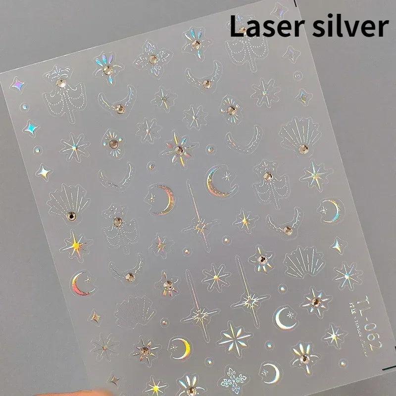 1pcs 5D Star Moon Nail Stickers Kawaii Pink Retro Bronzing Nail Art Sticker Decorations Decals DIY Adhesive Slider Accessories