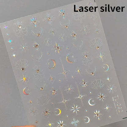 1pcs 5D Star Moon Nail Stickers Kawaii Pink Retro Bronzing Nail Art Sticker Decorations Decals DIY Adhesive Slider Accessories