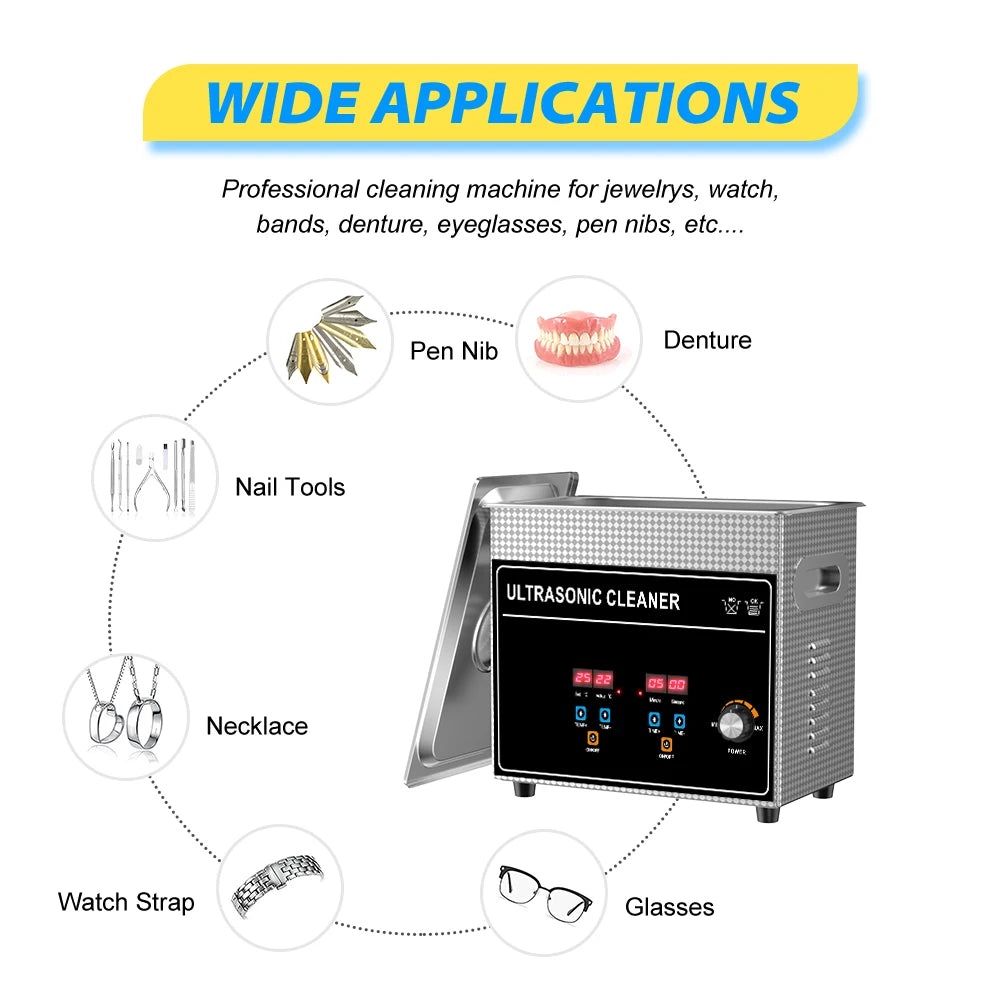 Ultrasonic Bath 3.2L 180W Cleaner Machine Power Adjust Hot Water Cleaning Bath Oil Nozzle Spark Plug Small Fuel