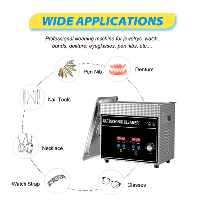 Ultrasonic Bath 3.2L 180W Cleaner Machine Power Adjust Hot Water Cleaning Bath Oil Nozzle Spark Plug Small Fuel