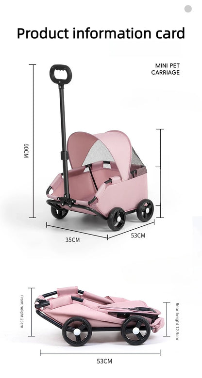 Foldable Pet Stroller with Sun Canopy Lightweight Dog Trolley Shopping Carts Outdoor Walking Travel Cart for Small Dogs Puppy