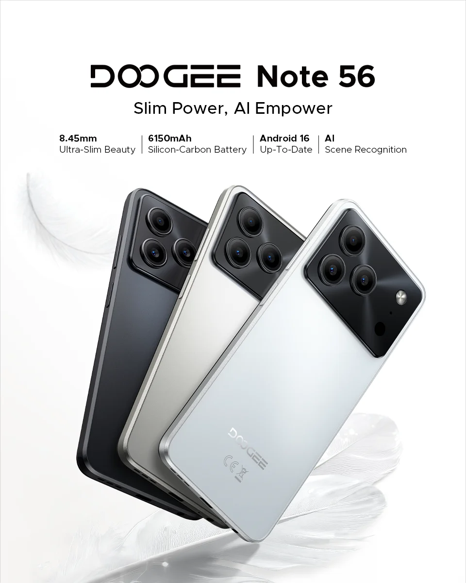Global Version DOOGEE Note 56 Smartphone Android 16 6150mAh Battery 6.56'' Display 24GB RAM + 64GB ROM 8MP Camera Mobile Phone