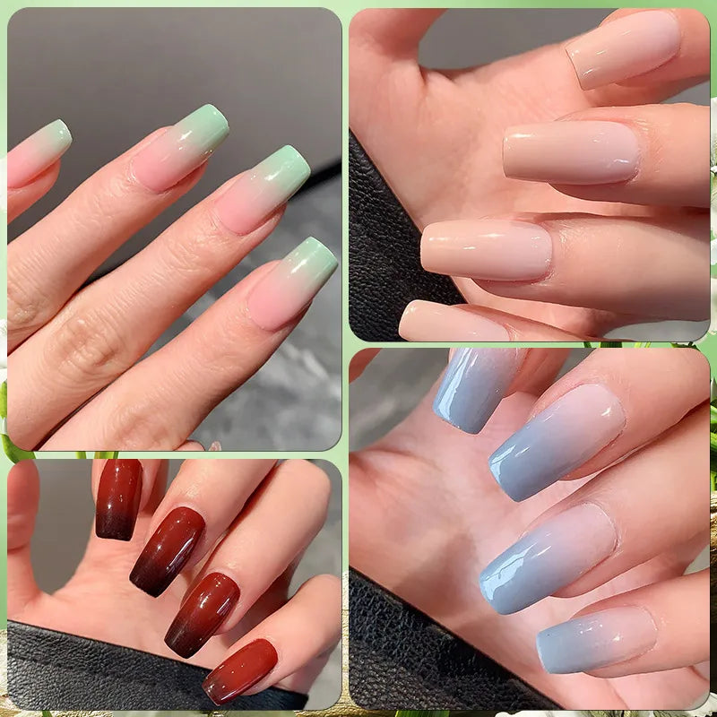 14/16Tips Full Cover Gradient Nail Stickers Multi Color Self Adhesive Slider No Need UV Lamp Cured Press ON Nail Decal