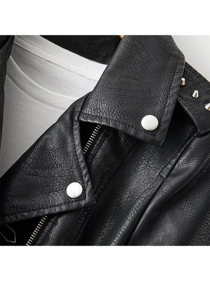 Ailegogo Spring Women Graffiti Print Pu Faux Leather Short Jacket Streetwear Female Retro Slim Zipper Moto Biker Coat Outwear