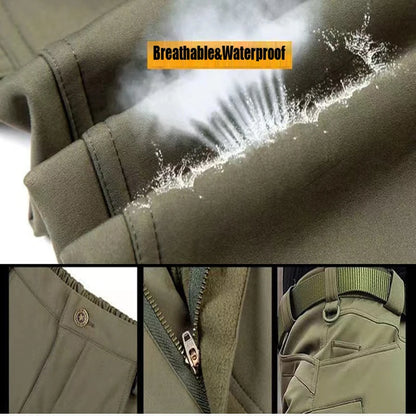Men Winter Autumn Fleece Waterproof Cargo Pants Hiking Camping Softshell Climbing Casual Warm Tactical Military Combat Trousers