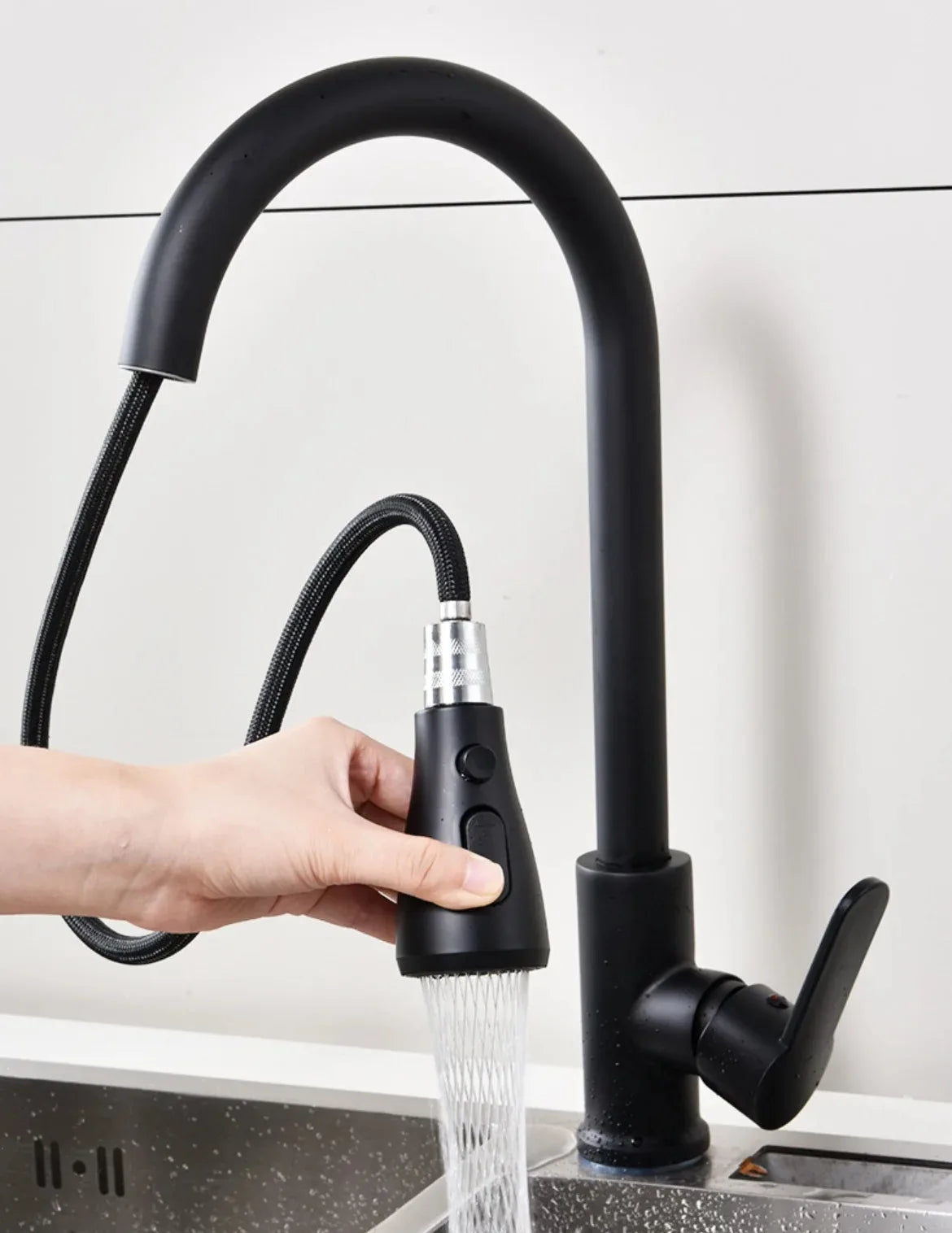 304 Stainless Steel Pull out Kitchen Faucet Deck Mounted Sink Water Tap with Mixer Stream Sprayer Head Hot Cold Taps for Kitchen