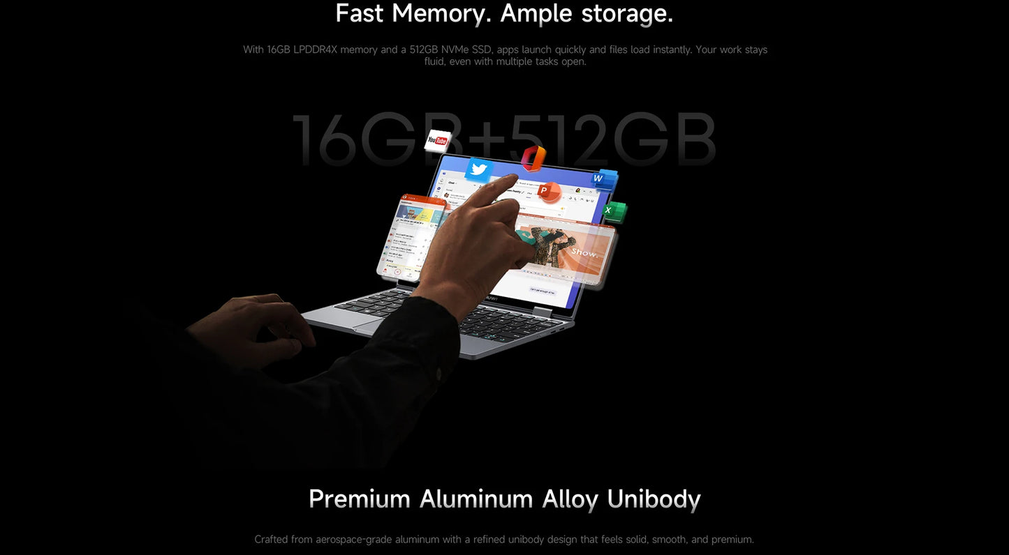 CHUWI MiniBook X Laptop Tablet PC 2 In 1 16GB 512G SSD Intel U300/N150 10.51 Inch FHD IPS Screen 1920*1200 Windows 11 Notebook