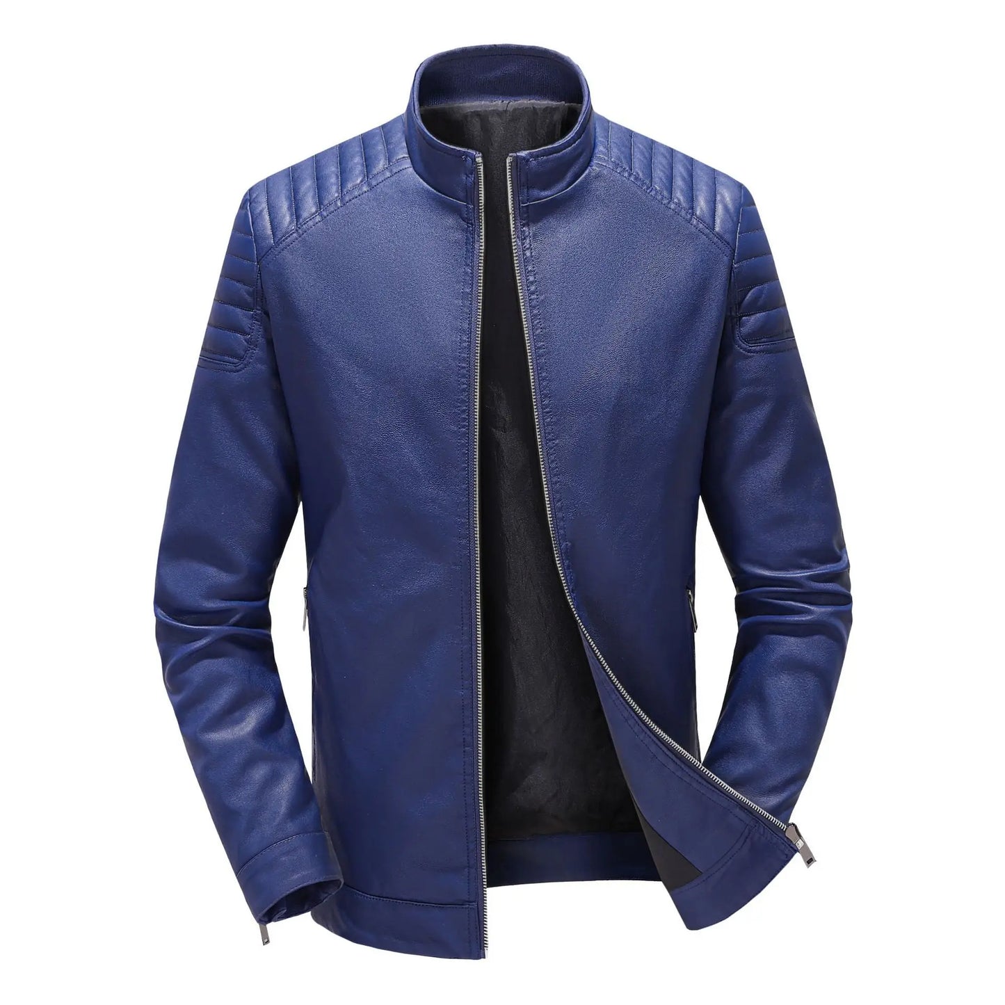 Spring Autumn Men's Biker Style Thin Top Layer Leather Jacket Motorcycle Outerwear Lightweight Korean Version Zipper Closure