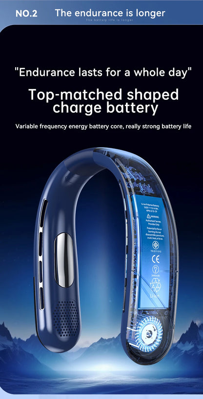 Lenovo Neck Fan 5 Speed Adjustable Bladeless Silent Neck Hanging Fan USB Rechargeable LED Digital Display Ice Refrigeration Fan