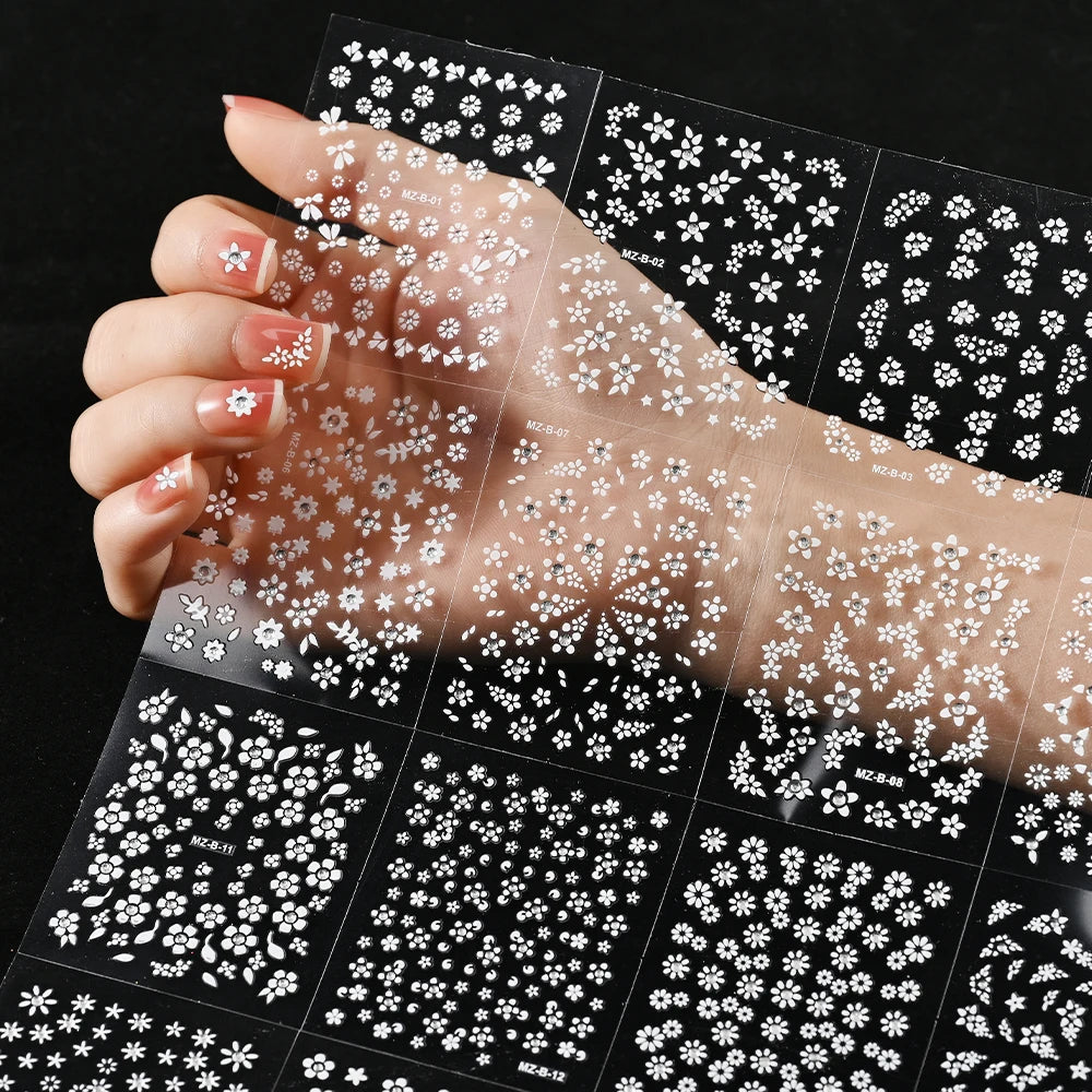 3D Colorful Flowers Cherry Blossoms Rose Daisy Nail Decals 20/30/60/70/90pcs Cute Heart Nail Sticker Manicure Decoration 5.5*6cm