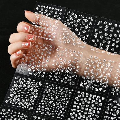 3D Colorful Flowers Cherry Blossoms Rose Daisy Nail Decals 20/30/60/70/90pcs Cute Heart Nail Sticker Manicure Decoration 5.5*6cm
