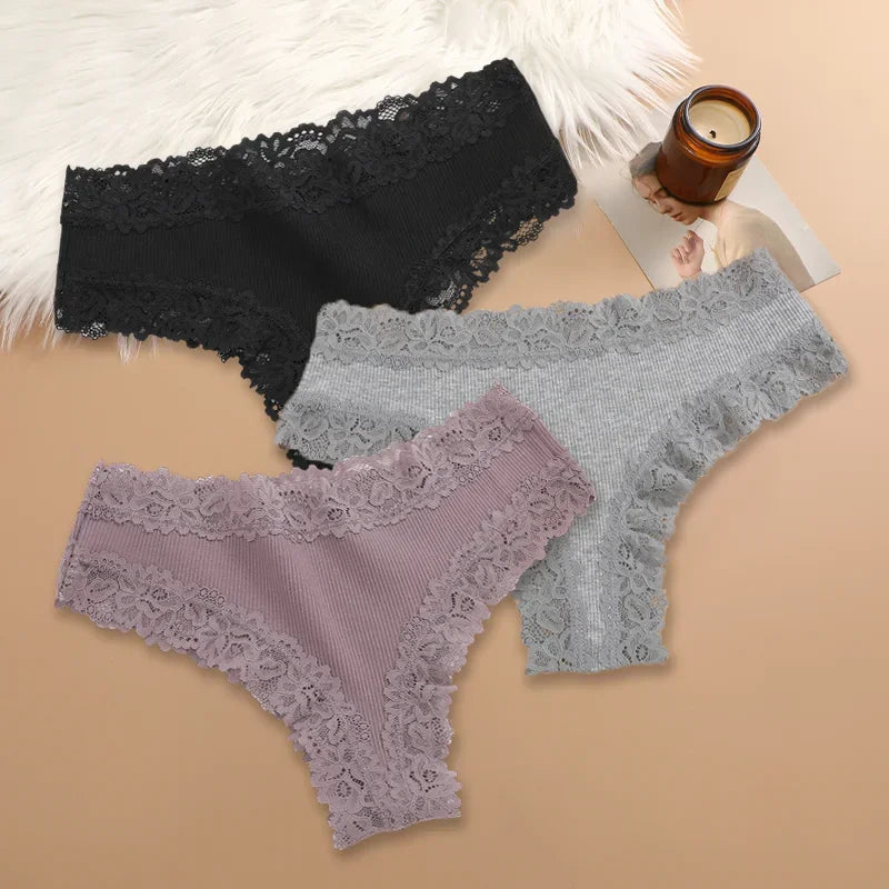 3Pcs/set Women Cotton Lace Panties Floral Intimate Underwear Trendy Patchwork Lace Briefs Female Soft Underpants Lingerie S-XL