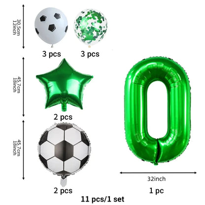 11 Pcs Football Theme Party Decoration balloon Set Birthday and Anniversary Number123456789 Green balloon for Champions Cup