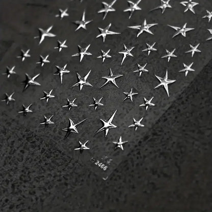 3D Bronzing Laser Silver Irregular Star Nail Decals Metallic Effect Silver Pentagram Nail Decals Adhesive Nail Art Star Stickers