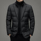Men's Solid Color Detachable Stand Collar Long Sleeve Casual Business Trendy Down Coats Winter New Fashion Suit Blazers Clothes