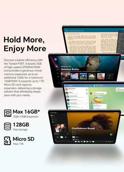 Teclast P30T Set 10.1" Tablet Android 16 Gemini AI Unisoc 8-core CPU 16GB(3GB+13GB Expansion) RAM 128GB ROM 6000mAh Keyboard/Case/Mouse/Stylus/Headphone/Stand