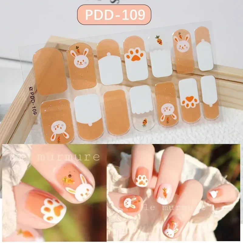 1PC Gel Nail Sticker Patch Slider Flower Gradient Color Back Glue Full Cover Waterproof Gel Nail Sticker UV Lamp Curing Manicur