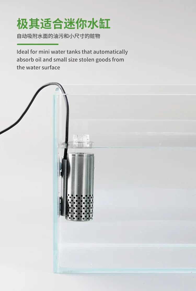 Aquarium Electric Oil Removal Film Fish Tank Stainless Steel USB Filter Self-Priming Floating Head Oil Film Processor
