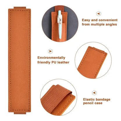 1/2pcs Leather Adjustable Elastic Band Pen Holder, Pen Pouch For Planner, Pen Holder For Notebook, Notebook Pen Holder