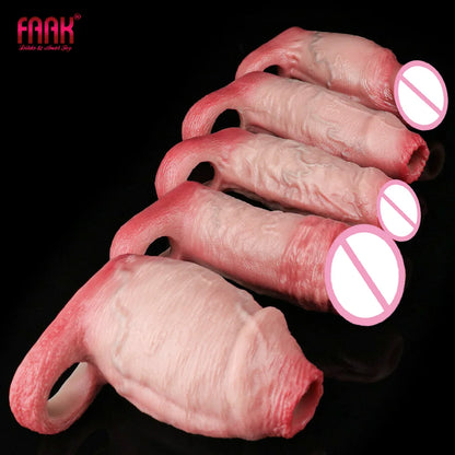 FAAK Silicone Penis Sleeve Ring Realistic Hollow Dildo Size S M Dildo Sheath Delay Ejaculating Cock Enlarger Sex Toys For Men