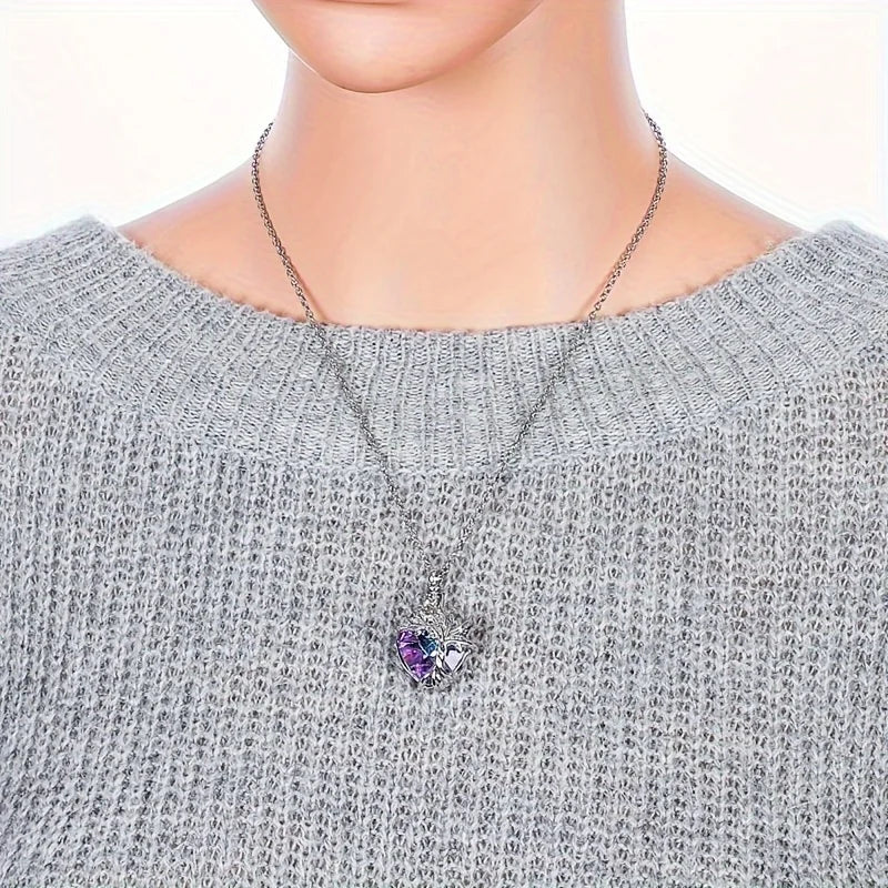 Heart Tree of Life Urn Necklace for Ashes Cremation Jewelry Crystal Memorial Mothers Day