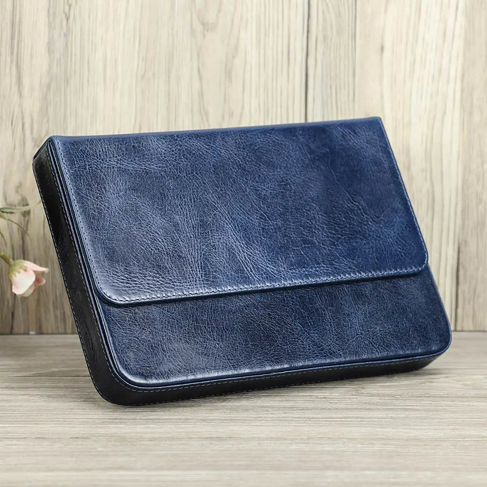 Luxury Genuine Leather 12 Slots Fountain Pen Case Box Office School Stationery Pen Storage Pouch Holder with Removable Pen Tray