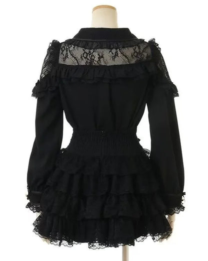 Japanese Sweet Lolita Style Mini Skirt Women Retro Elegant Lace Bandage Party Cake Skirts Female Gothic Y2k Metal Buckle Skirts