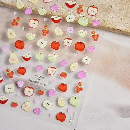 Fresh Sweet Fruits Strawberry Cherry Bowknot Love Heart Lemon 5D Nail Art Stickers Self Adhesive Decorations Nail Manicure Decal