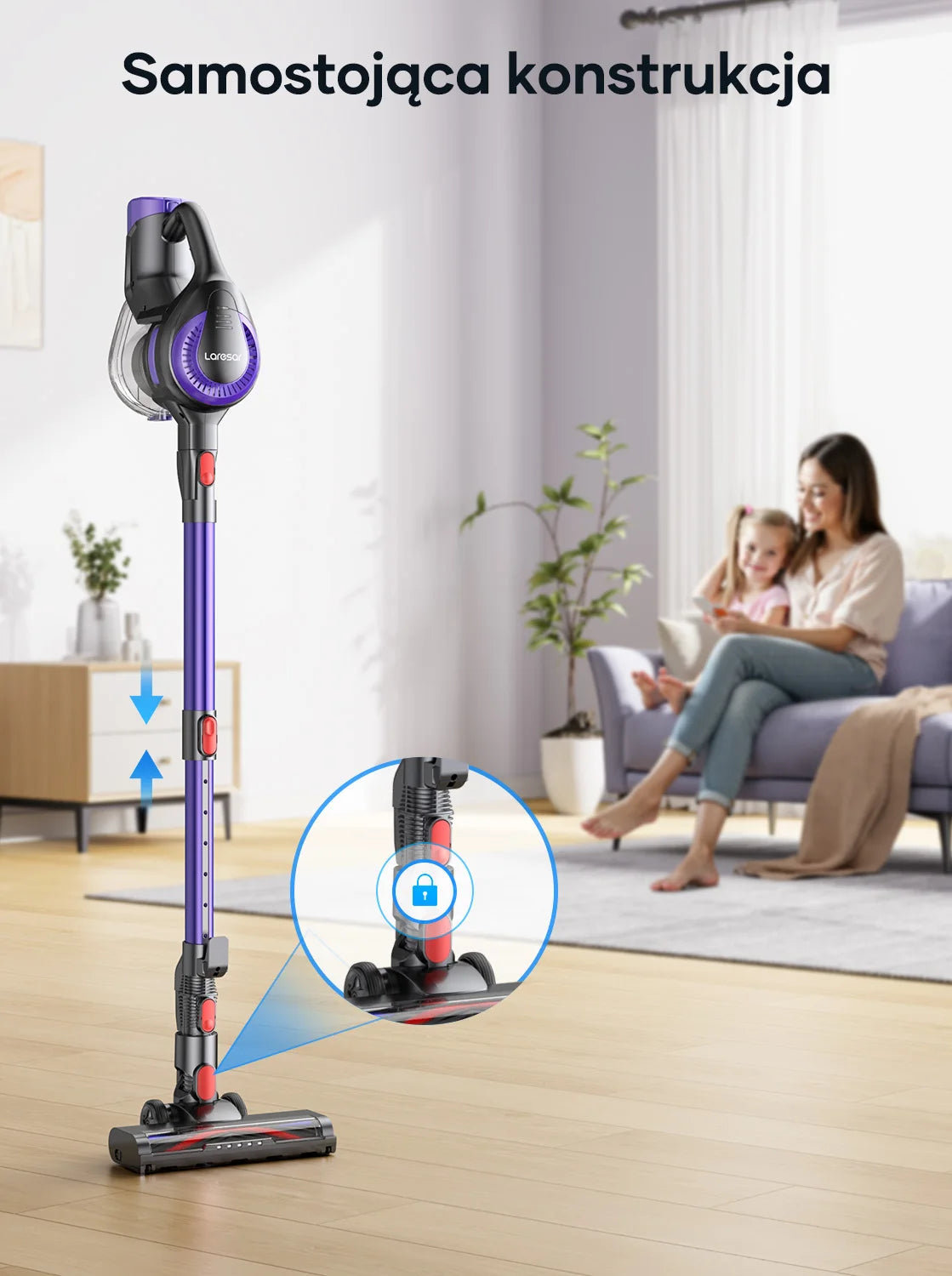 Laresar V10 Lite 38000Pa Cordless Vacuum Cleaner Handheld Strong Suction Button Smart Home Appliance for Carpets Hair 45 Mins