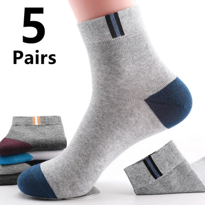 5 Pairs Socks MEN'S Mid-calf Spring and Autumn Sports Sweat Anti-odor MEN'S Socks Thin Sports Socks