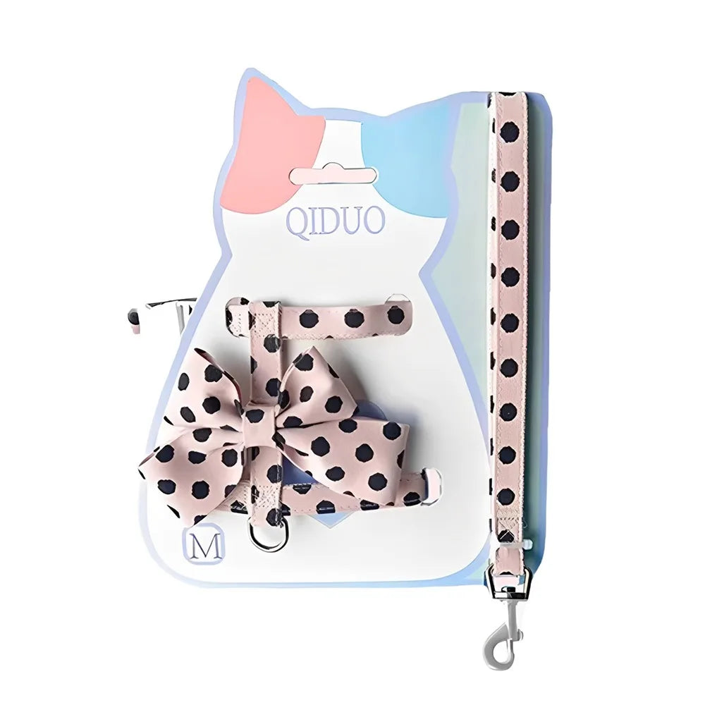 Cute Polka Dot Pet Vest Harness Bowknot Adjustable Pet Traction Rope with Collar Cat Traction Rope Puppy