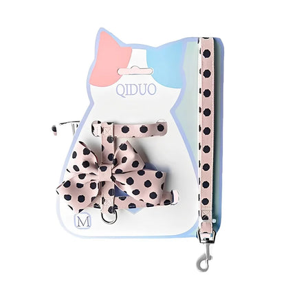 Cute Polka Dot Pet Vest Harness Bowknot Adjustable Pet Traction Rope with Collar Cat Traction Rope Puppy