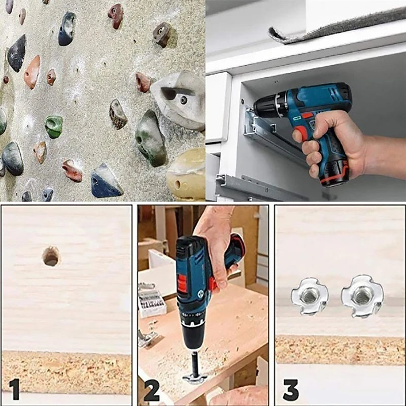 90pcs M3/M4/M5/M6/M8 Woodworking Tools Captive Nuts Four Prong Furniture T Nut Inserts Wood Zinc Plated Carpentry Tool