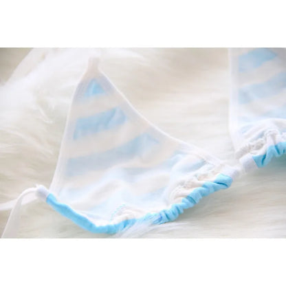 Lace-up Strap Blue and White Striped Set, Blue and White Fat Inner Two-piece Set Womens Lingerie Set  Bra Set  Sexy