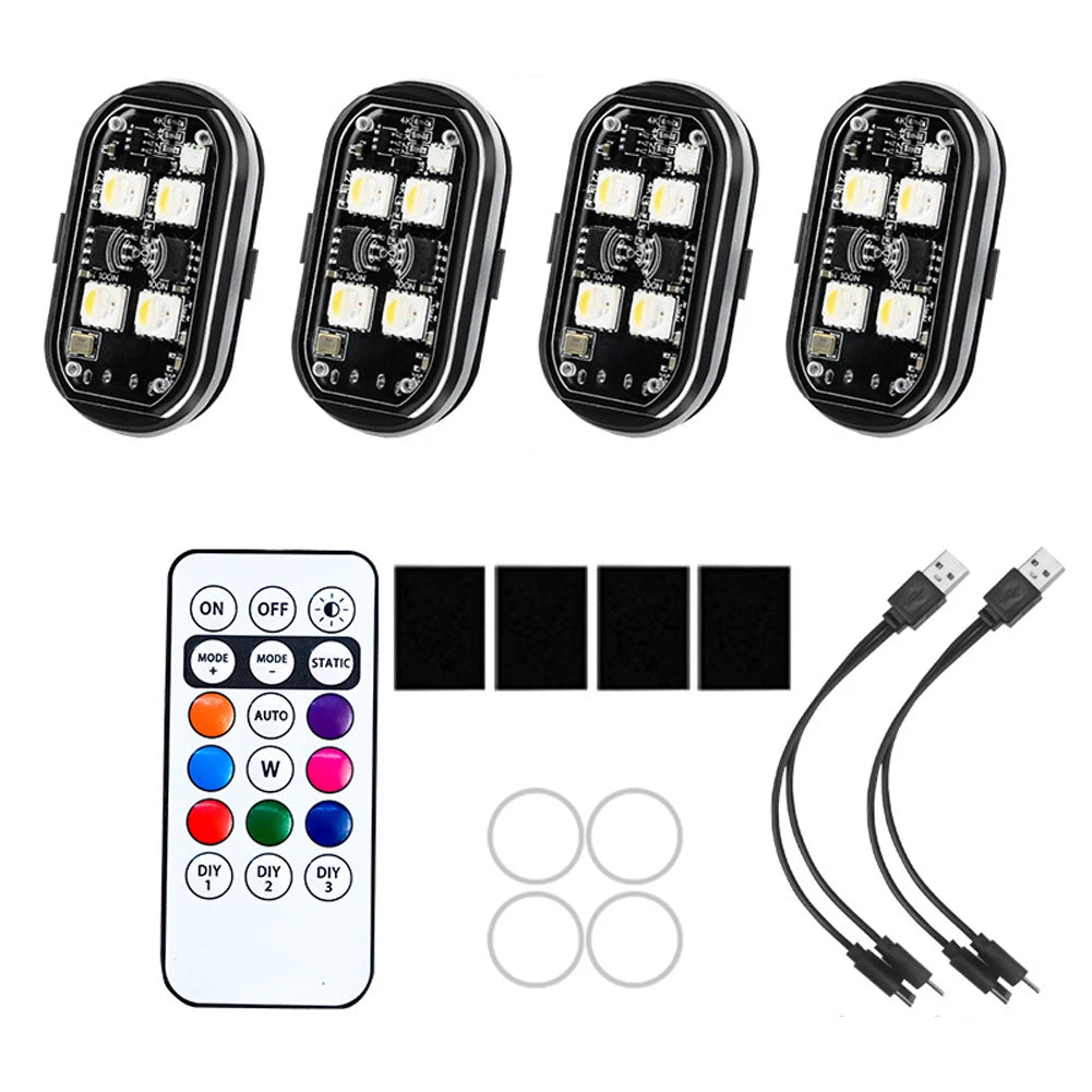 1-8pcs Wireless LED Strobe Lights Car Decor Atmosphere Light 8 Colors Rechargeable Led Lights Anti-Collision LED Warning Light