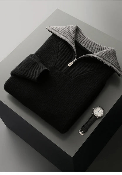 Pullover sweater for men, men's lapel sweater 2025 new loose knit autumn and winter full sleeved men's 100% Australian wool swea