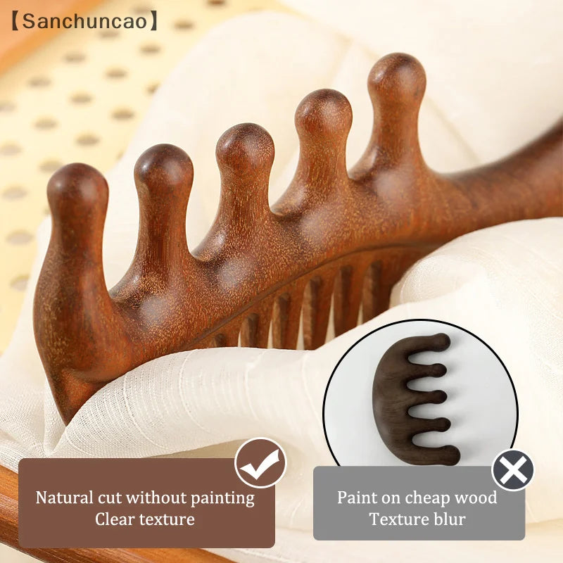 1Pcs Golden Silk Sandalwood Narrow Dual-purpose Comb Care Scalp Comb Gua Sha Meridian Dredging Hairdressing Tool