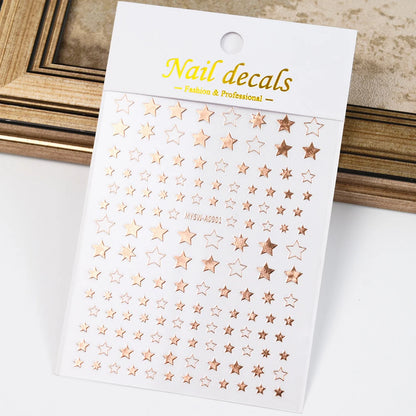 Black White Star 3D Nail Art Sticker Y2K Pentagram Self-Adhesive Decals Laser Shiny Glitters Starlight Manicure Ornaments Slider