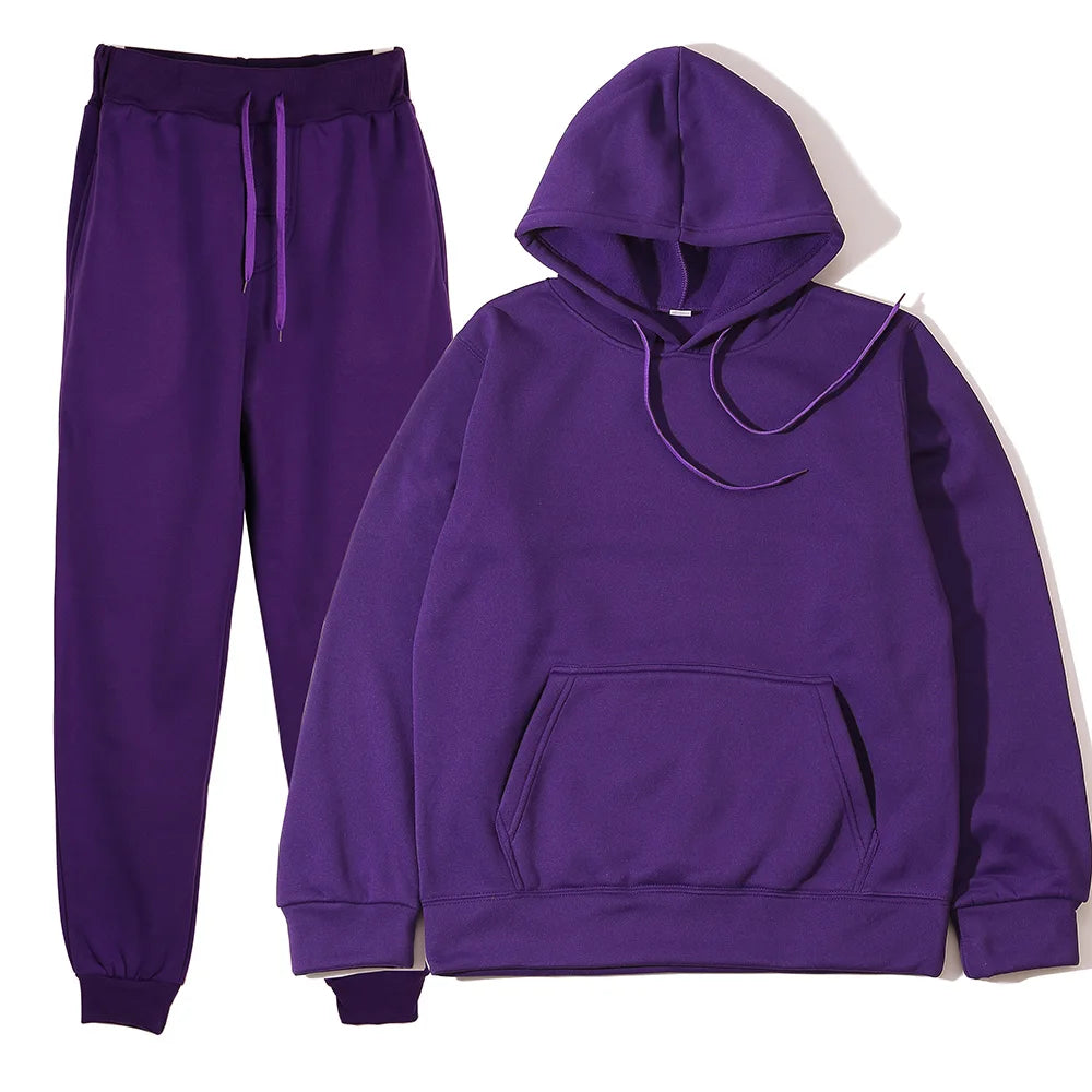 Men's Autumn and Winter New Solid Color Hoodie+pants Two-piece Set Fashionable Casual Sports Set Size S-3XL Men's Tracksuit