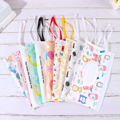 Cute EVA Baby Wet Wipe Pouch Wipes Holder Case Flip Cover Snap-Strap Reusable Refillable Wet Wipe Bag Outdoor Home Tissue Box
