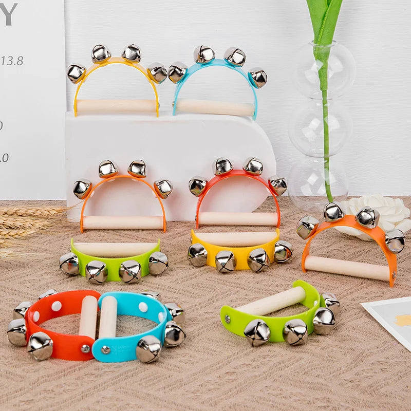 Wooden Half Round Hand Ringing Bell Children Musical Orff Instruments Clapper Handle Educational Fun Toys Infant Teaching Aids
