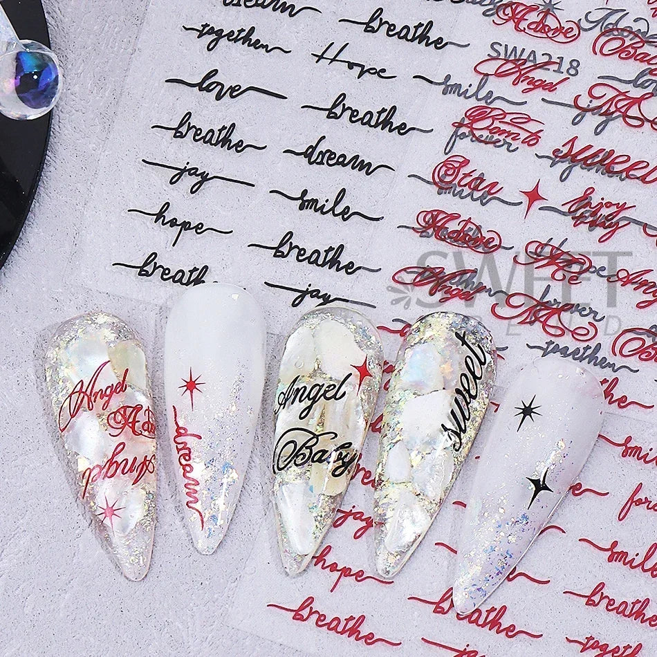 4pcs English Letter Nail Stickers Gothic Style Y2K Cool Design Roman Letter Alphabet Adhesive Nail Decal DIY Manicure Decoration