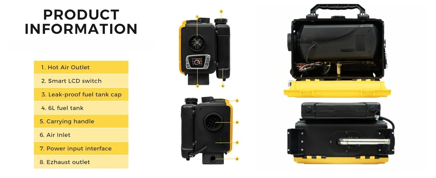 8KW 12V 220V Portable Diesel Air Heater With Bluetooth APP Auto Thermostat&Upgrade Internal Loop Parking heater for RV Camper