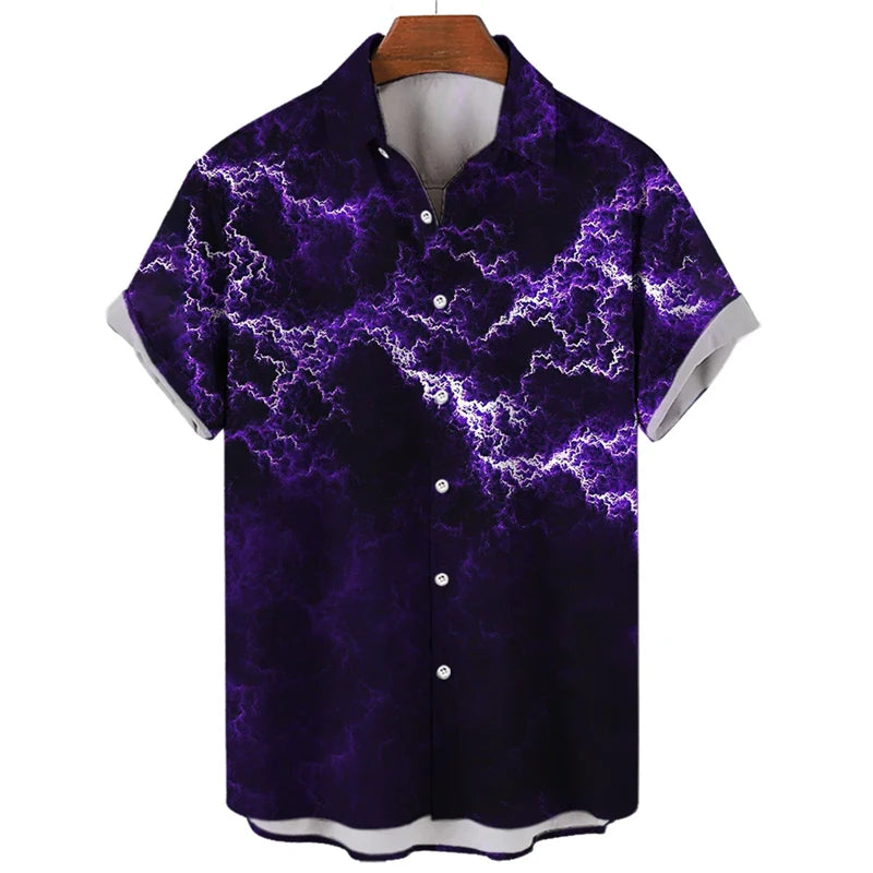 3D Printed Punk Purple Lightning Graphic Blouses Harajuku Fashion Hip Hop Shirts For Men Clothes Hawaiian Y2k Lapel Blouse Tops
